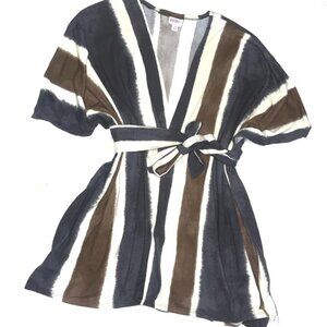NEW NWT Tags Lularoe Savannah Soft Knit Belted Kaftan Gray Striped Tan L/XL